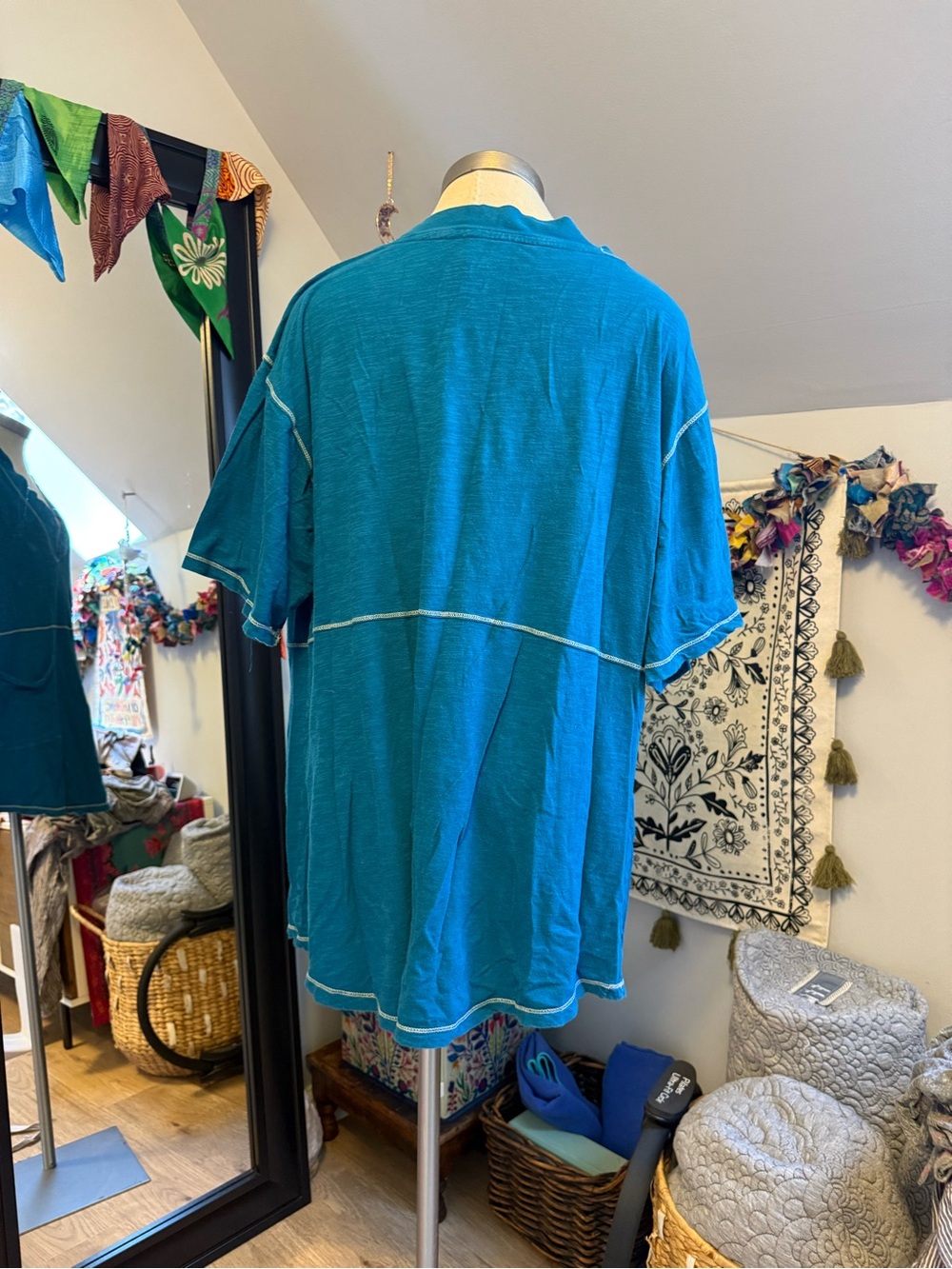 NATURAL LIFE ๐ BLUE ๐Cotton V Neck Tunic or Nightie with Patch Pockets - Picture 4 of 11